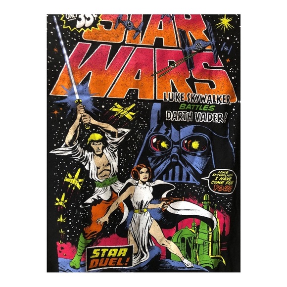 Star Wars Luke Skywalker battles Darth Vader graphic print black t-shirt size S - Picture 11 of 16